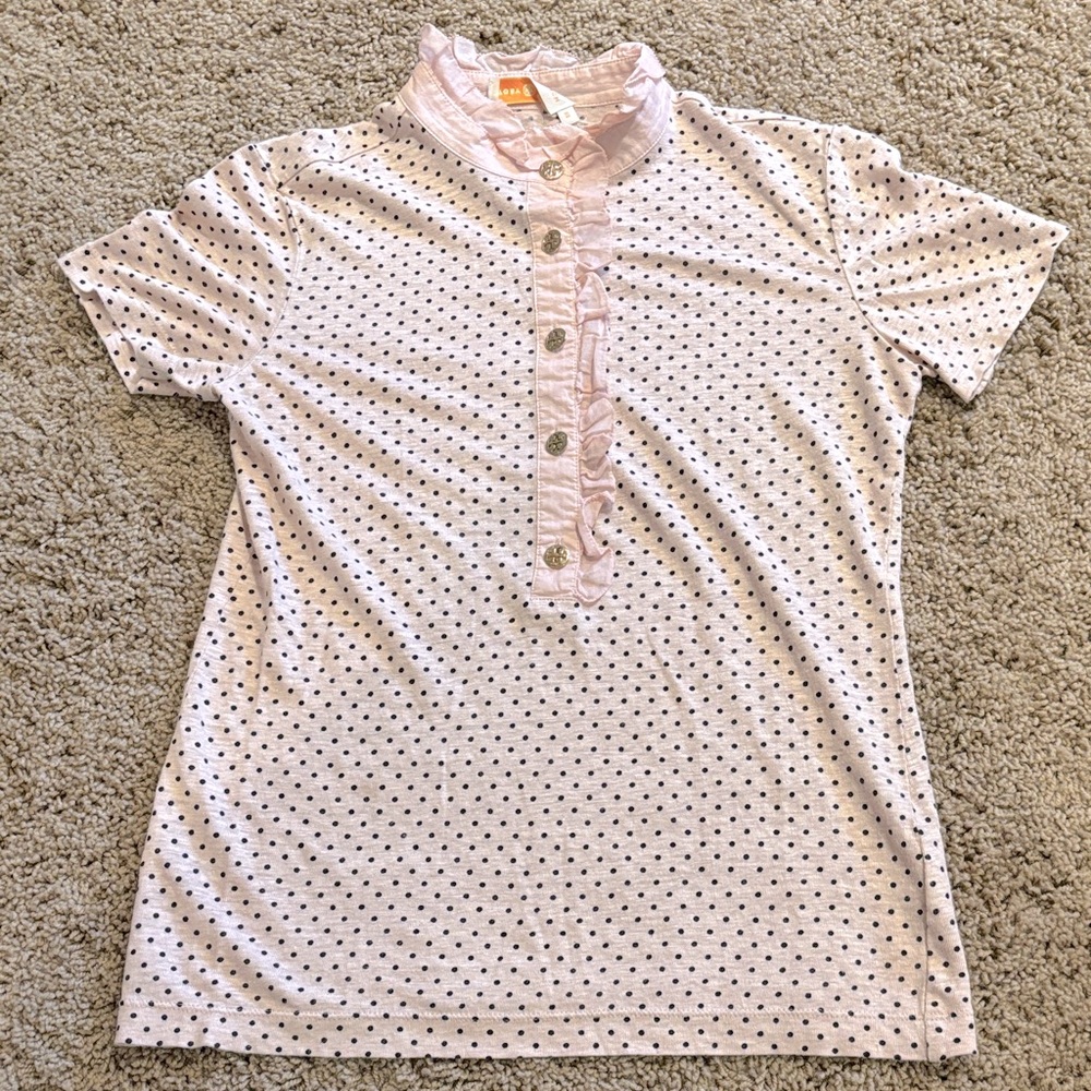 Tory Burch Ruffle Polka Dot Polo Shirt
